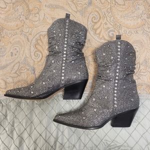 Jessica Simpson Zellya Rhinestone Embellished Western Booties 11M Silver